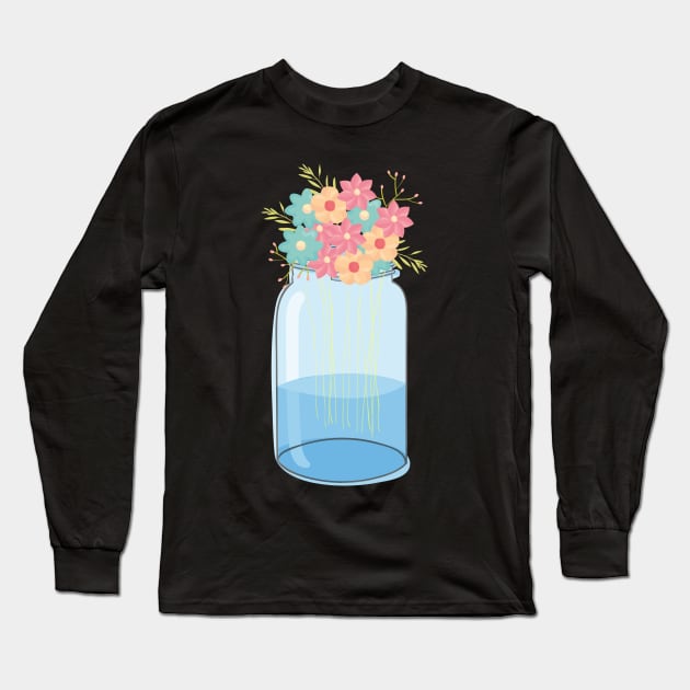 Mason Jar Cool Creative Summer Flower Bouquet Happy Garden Long Sleeve T-Shirt by mangobanana